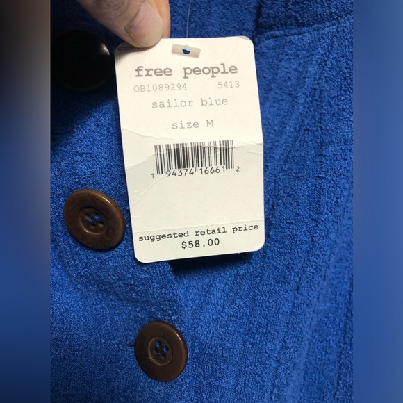 NWT-FREE PEOPLE Womens Blue Button Up Long Sleeve V Neck Sweater Size: M - Picture 4 of 6